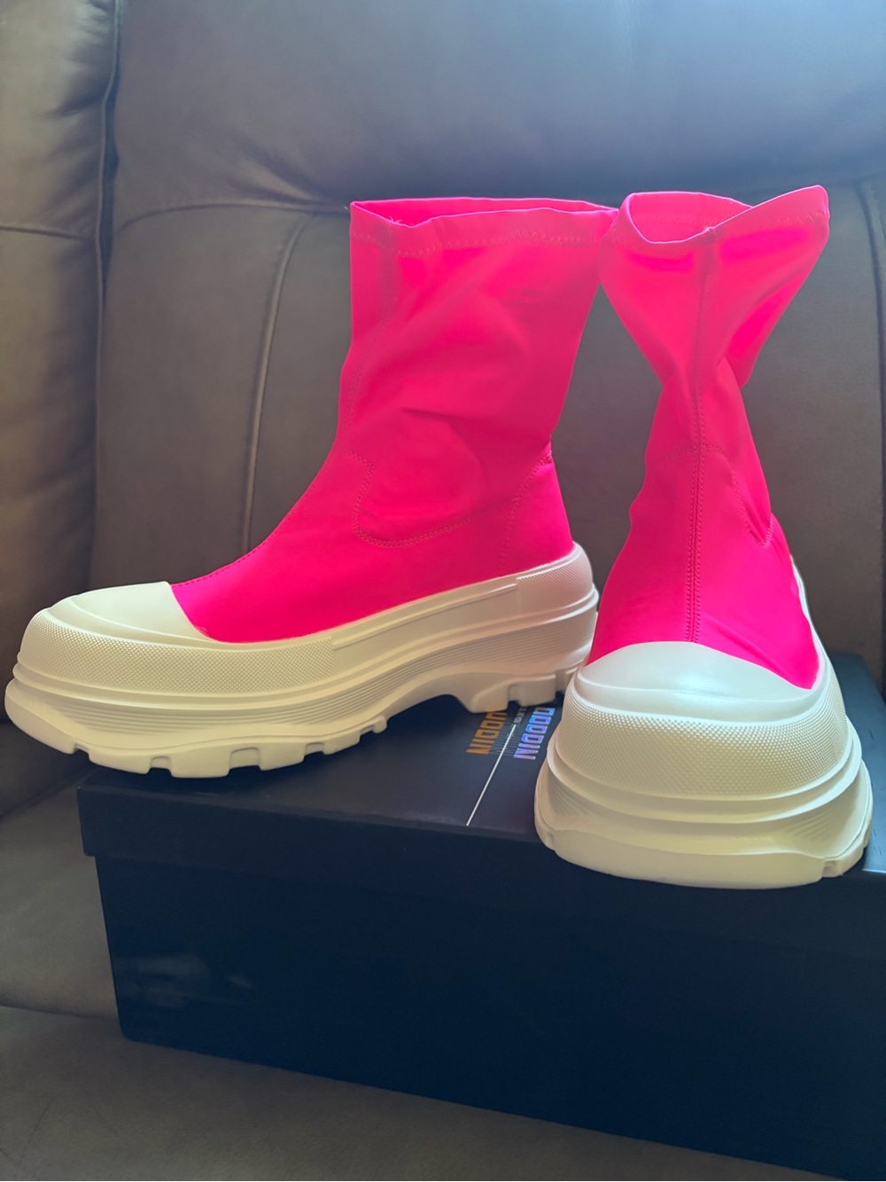 Neon Pink Platform Sock Boots - Womens Fashion Sneakers